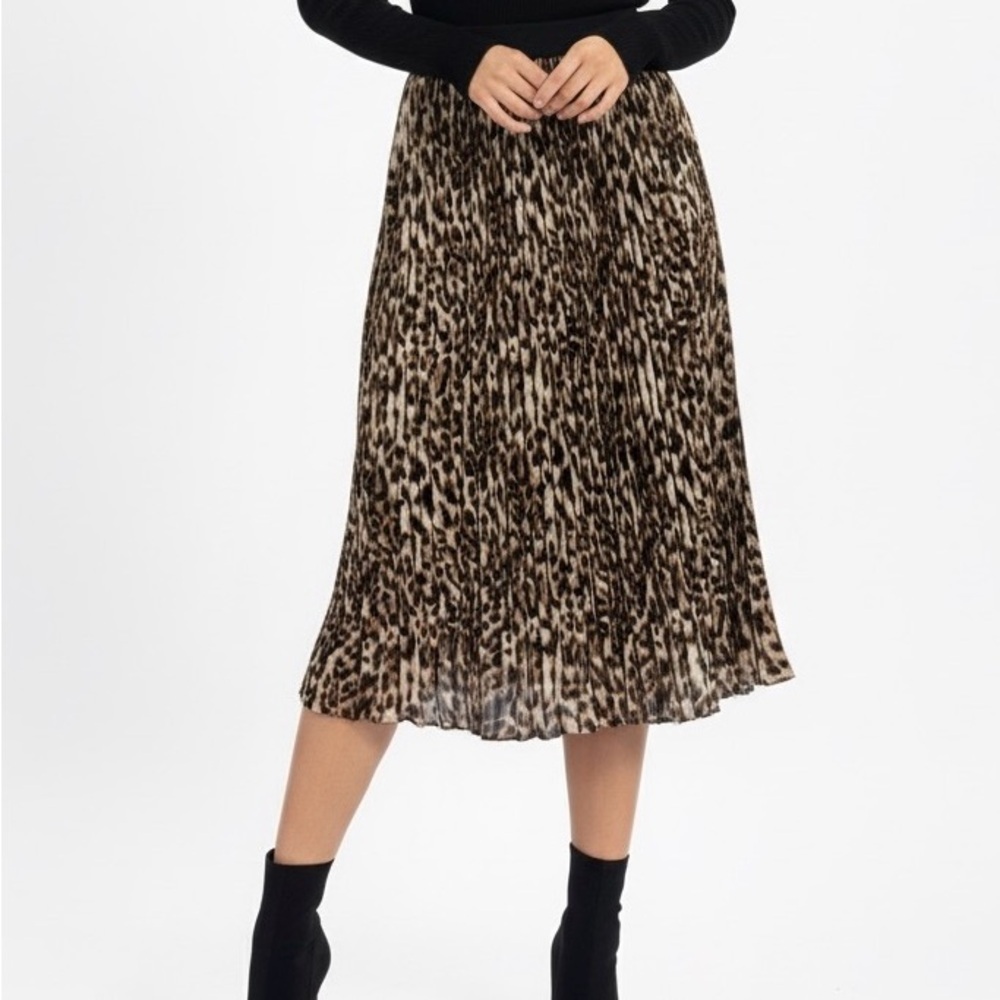 Ellison Pleated Animal Print Midi Skirt